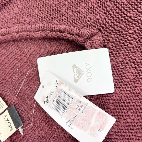 Roxy Hang With Me Sweater Womens Small Burgundy Open Knit Pullover Hooded - Picture 5 of 11